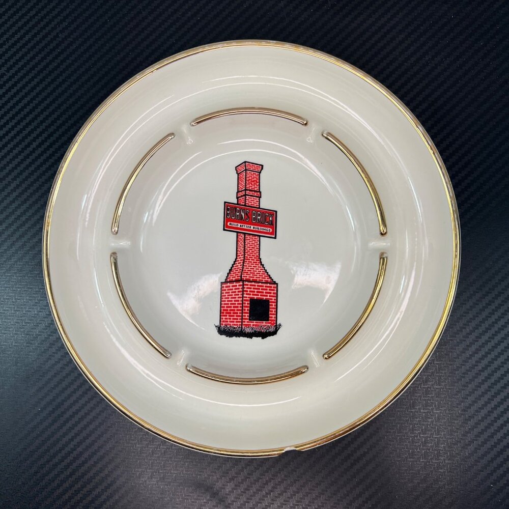 Vintage Burns Brick Ceramic Ashtray White With Gold Trim Build Better Buildings
